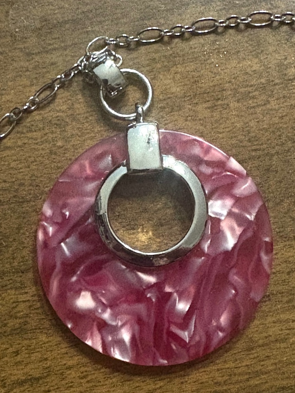 Pink Metallic Round Pendant 17" Necklace-Lane Bryant 2023